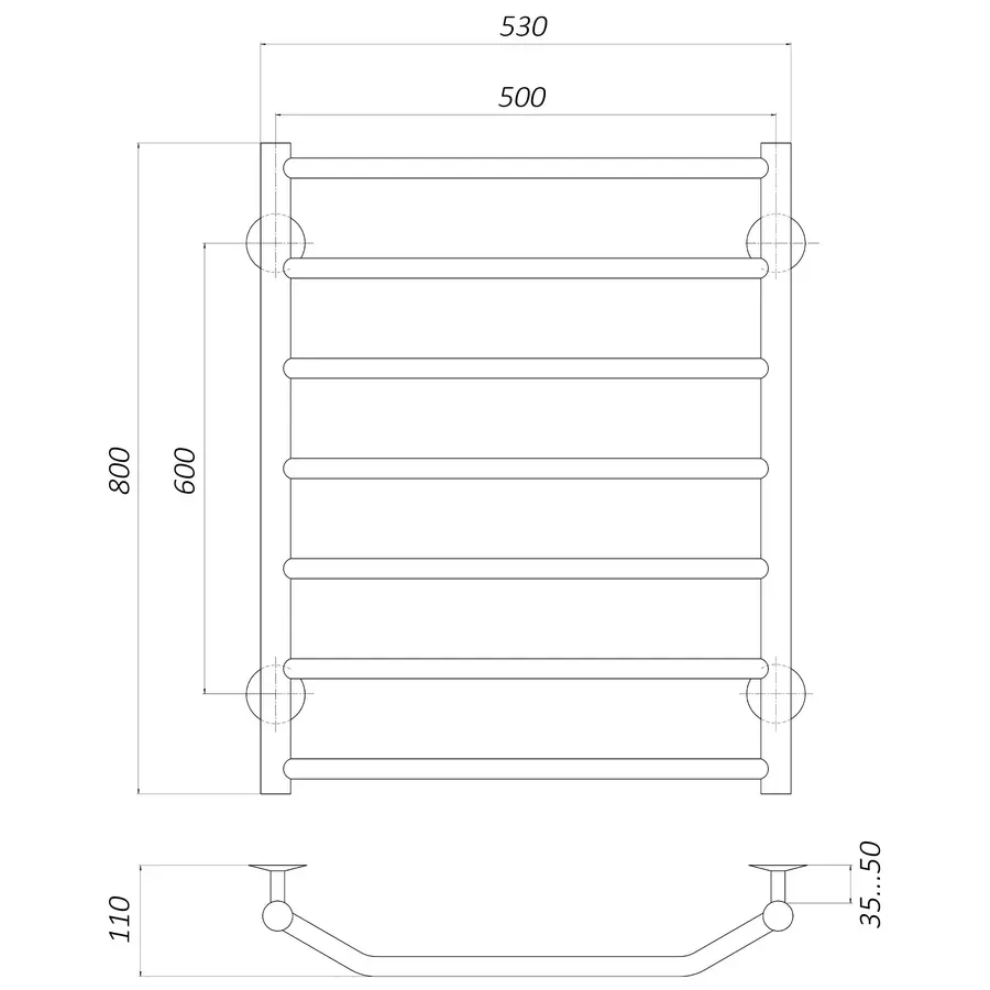 Полотенцесушитель UNIO LT W 800-500-7 Лесенка Трапеция вода