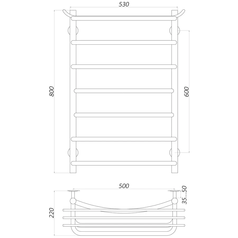 Полотенцесушитель UNIO Zp W 800-500-7 Зета с полкой вода