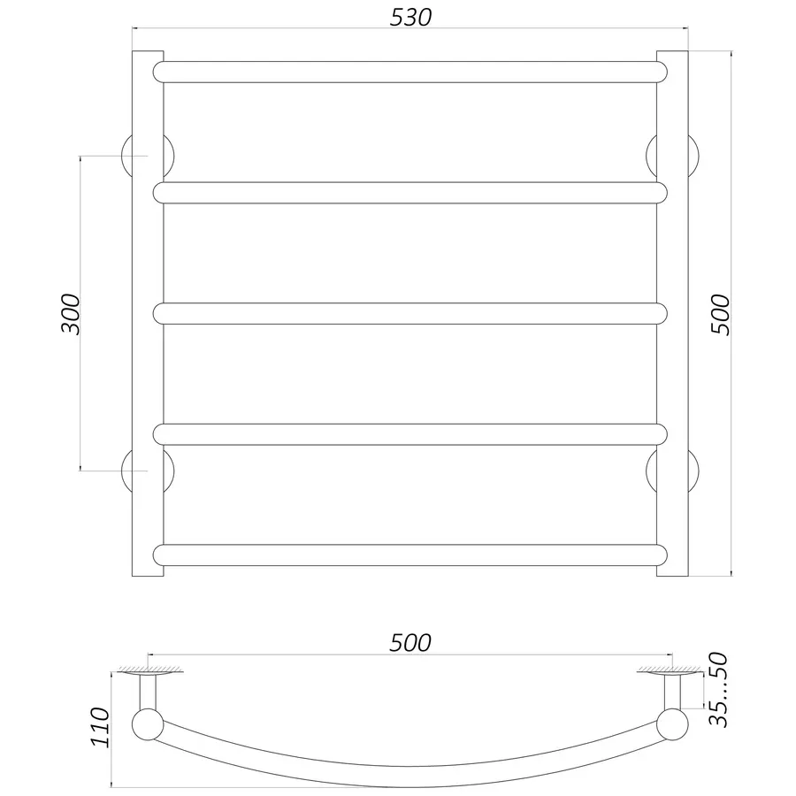 Рушникосушарка UNIO LD W 500-500-5 BLK Драбинка Дуга вода чорна
