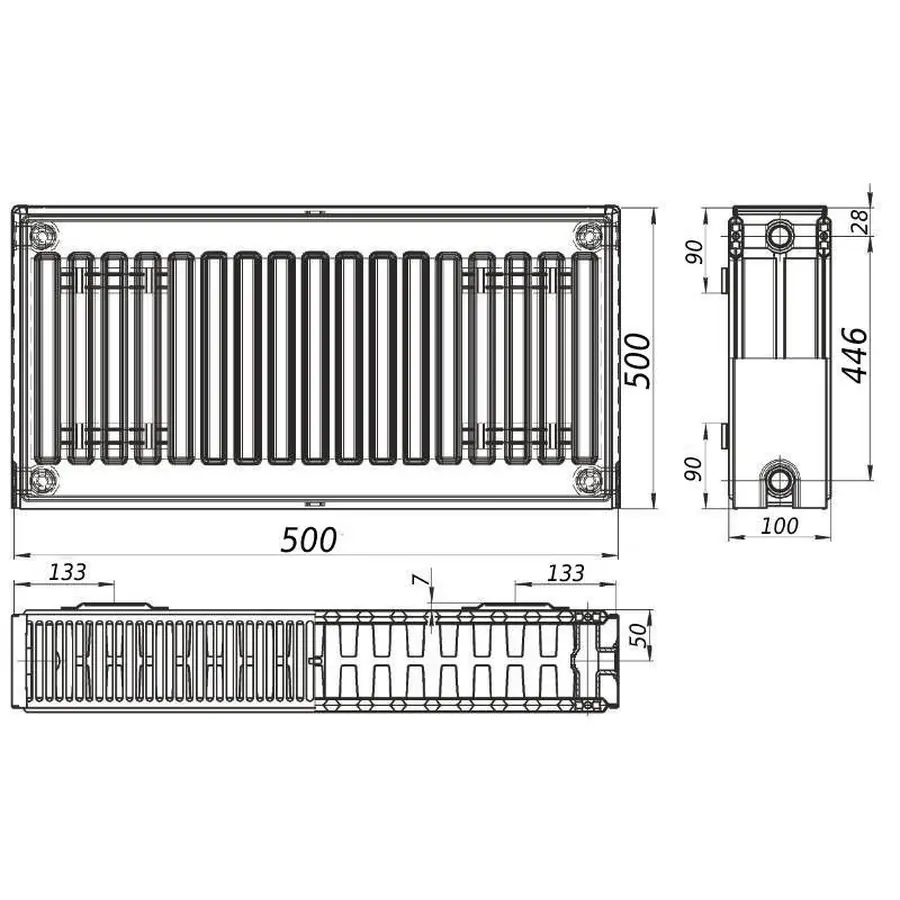 Радіатор сталевий панельний QUEEN THERM 22 бок 500x500
