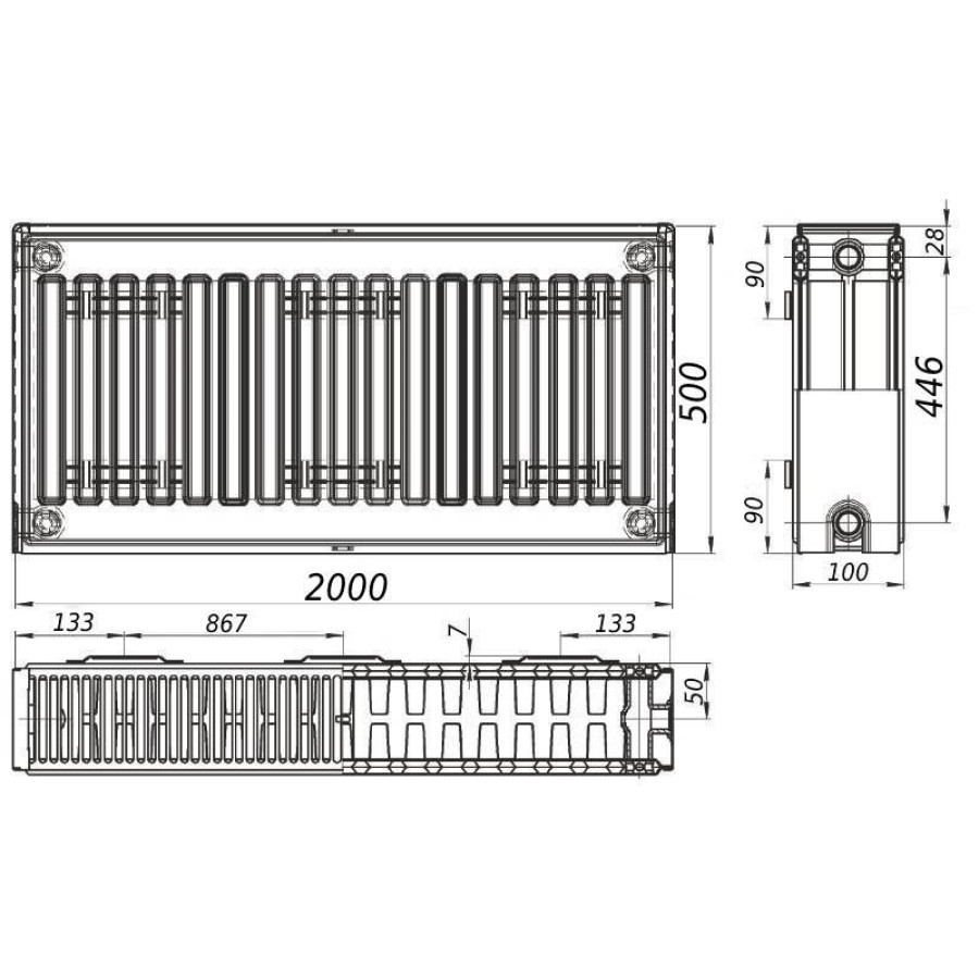 Радіатор сталевий панельний QUEEN THERM 22 бок 500х2000