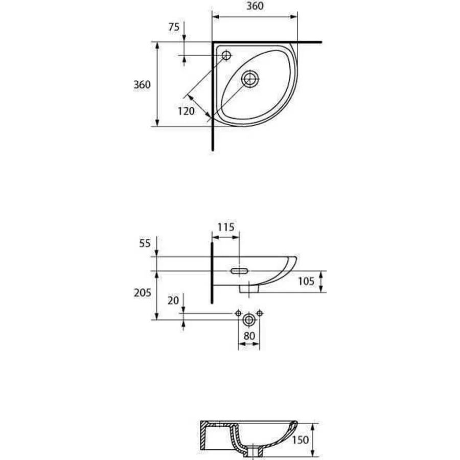 Умывальник угловой Cersanit SIGMA 35