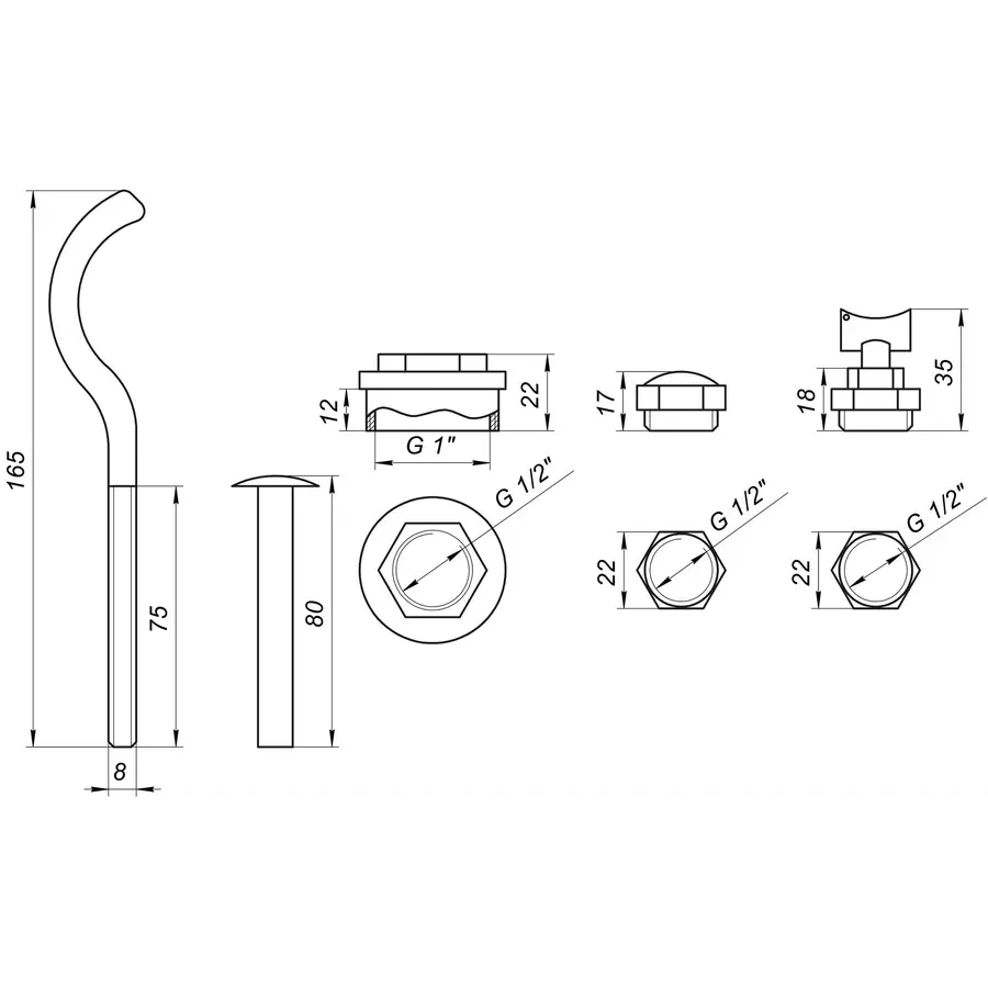 Комплект футорок секционного радиатора CRISTAL NR-2016 1/2 "с 3-кронштейнами (HT 416)