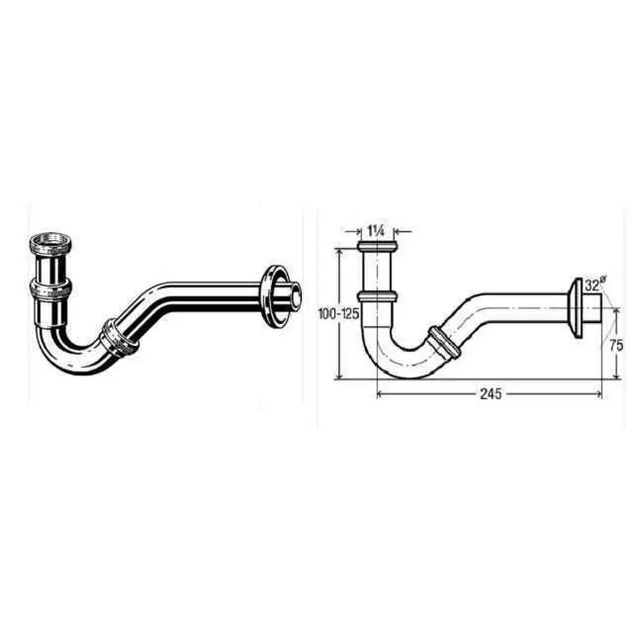 Сифон для бІде VIEGA 1 1/4″х1 1/4″ хром трубний 103781