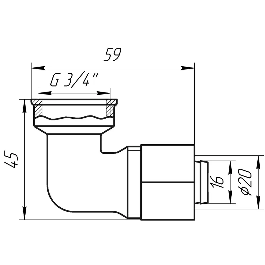 Кутник із внутрішньою різьбою APE ITALY 752 L 3/4″х20