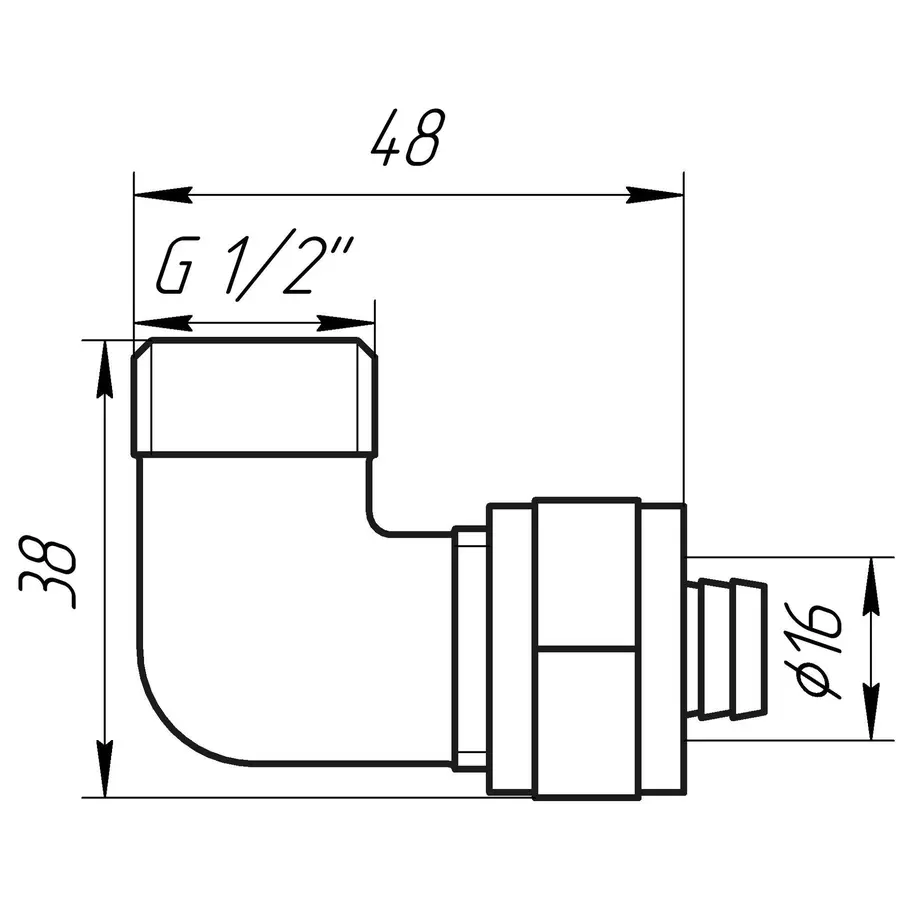 Кутник із зовнішньою різьбою APE ITALY 753 L 1/2″х16