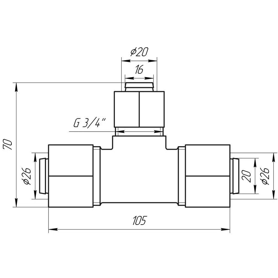 Трійник проміжний APE ITALY 731 L 26x20x26