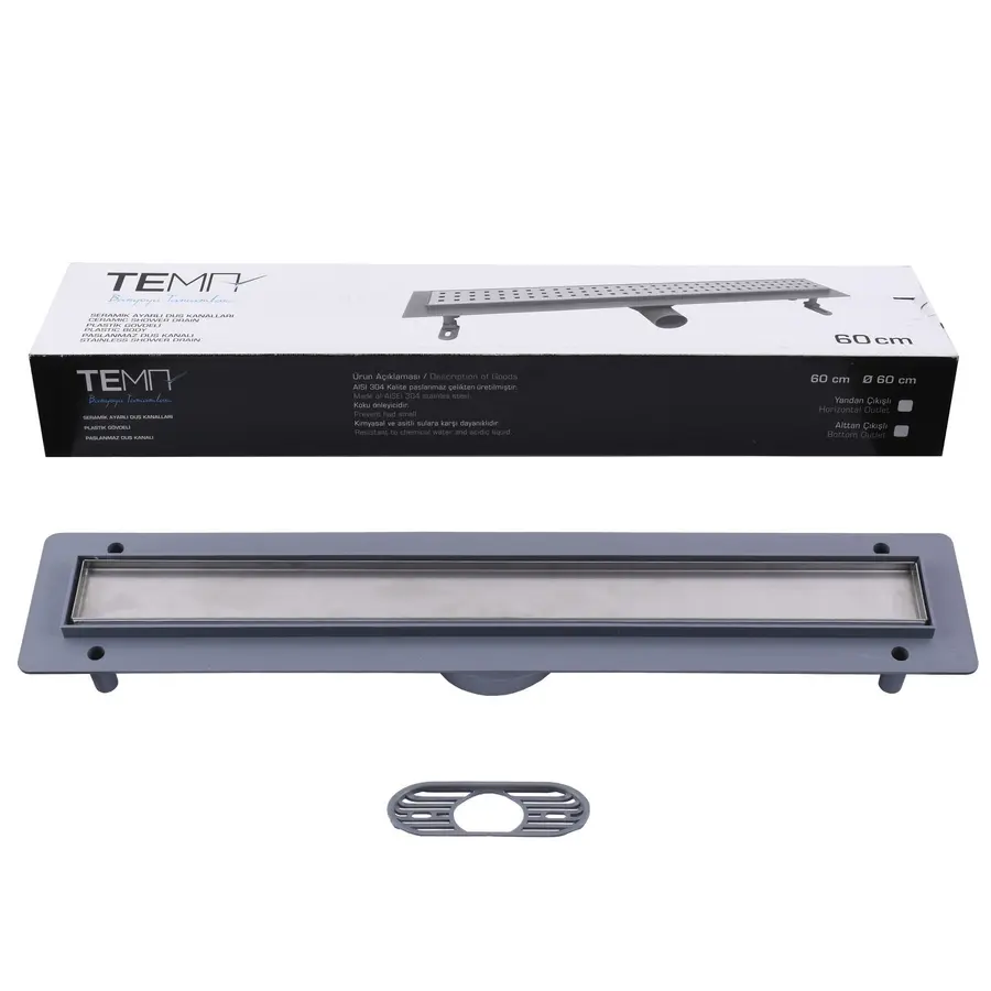 93738(TM009-80C)-Трап лінійний душовий TEMA-TILLO-80см,нерж. решітка під плитку, сухий затвір,Туреччина