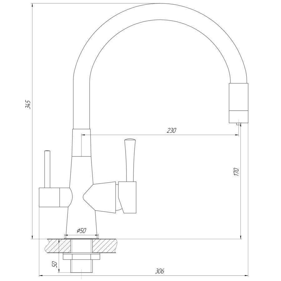 Змішувач для кухні під осмос Globus Lux LAZER GLLR-0903-11-GRAPHITE