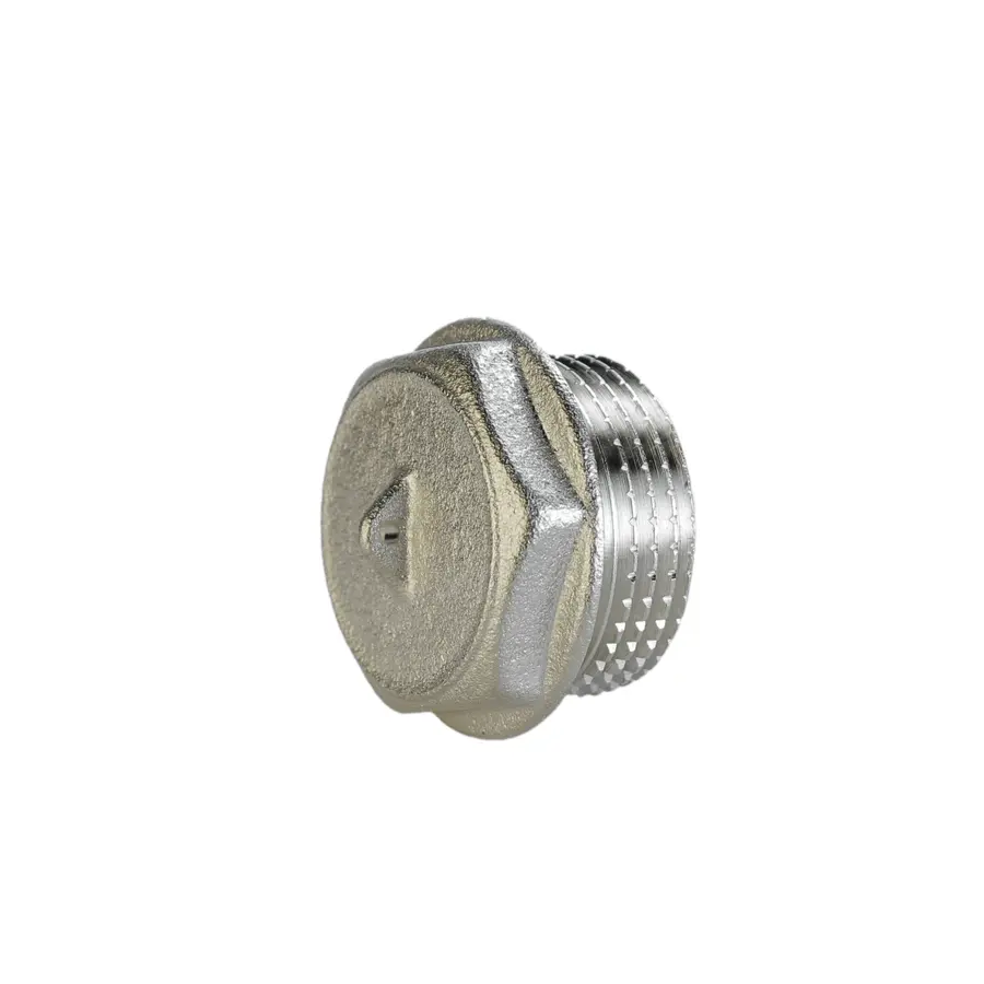 Заглушка нікельована 1 1/4″ЗР штампована з контрольним отвором А1094Ако(нк)