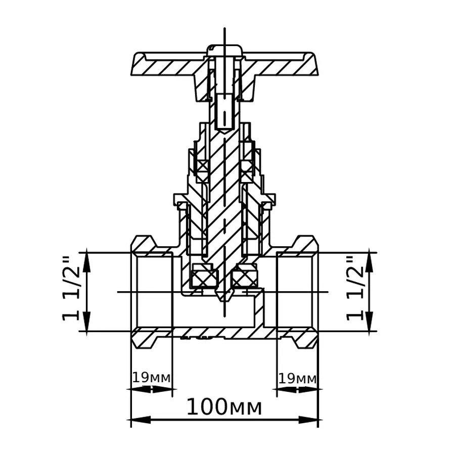 Кран вентильний прямий ХВ латунний 1 1/4″ВР х 1 1/4″ВР ливарний Б1127А VA