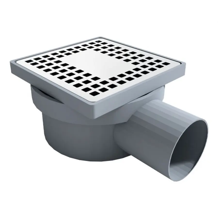 TM207-TILLO Трап пласт., решітка нерж.100х100, горизонт. DN 50,сухий затвір(поворотній), Туреччина