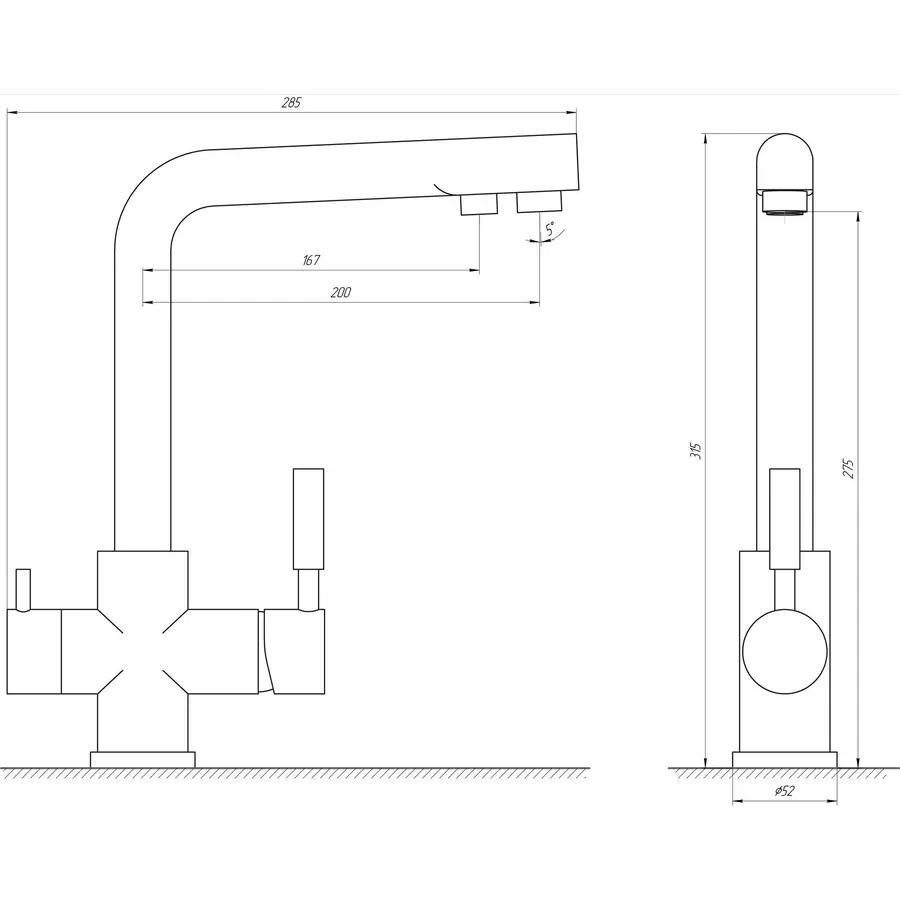 Змішувач для кухні під осмос Globus Lux LAZER GLLR-0888-8-StSTEEL