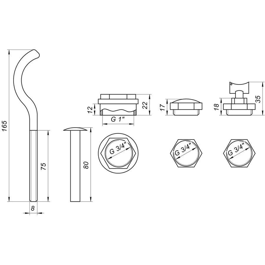 Комплект футорок секційного радіатора CRISTAL NR-2016 3/4″ з 3-кронштейнами (HT 416)