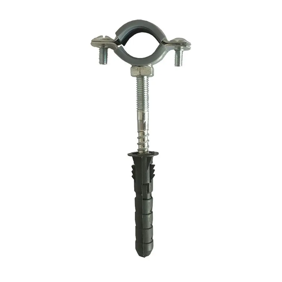 Хомут в зборi CR 3/8″ (16-19мм) з гвинтом-шурупом 8*80 та дюбелем в уп., сірий