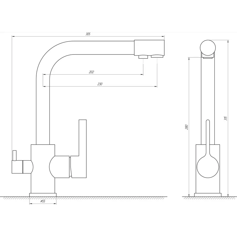 Змішувач для кухні під осмос Globus Lux LAZER GLLR-0444-3-TITANIUM