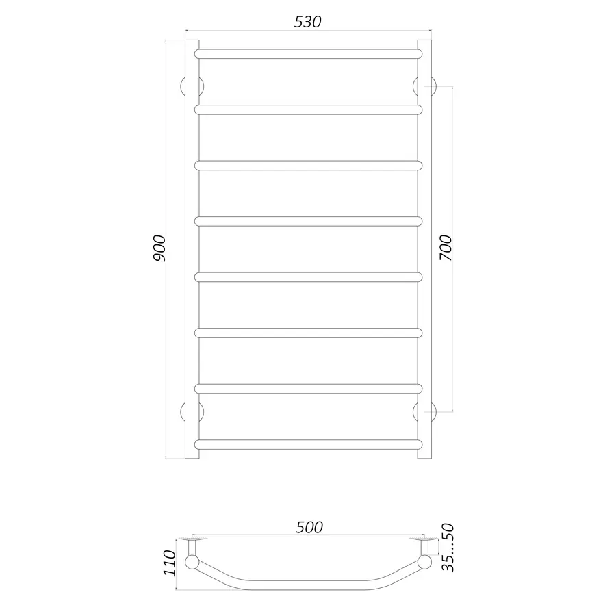 Полотенцесушитель UNIO LT W 900-500-8 Лесенка Трапеция вода