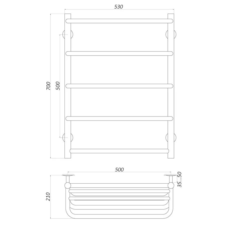 Полотенцесушитель UNIO KSp ER 700-500-5 Каскад Скоба с полкой электро