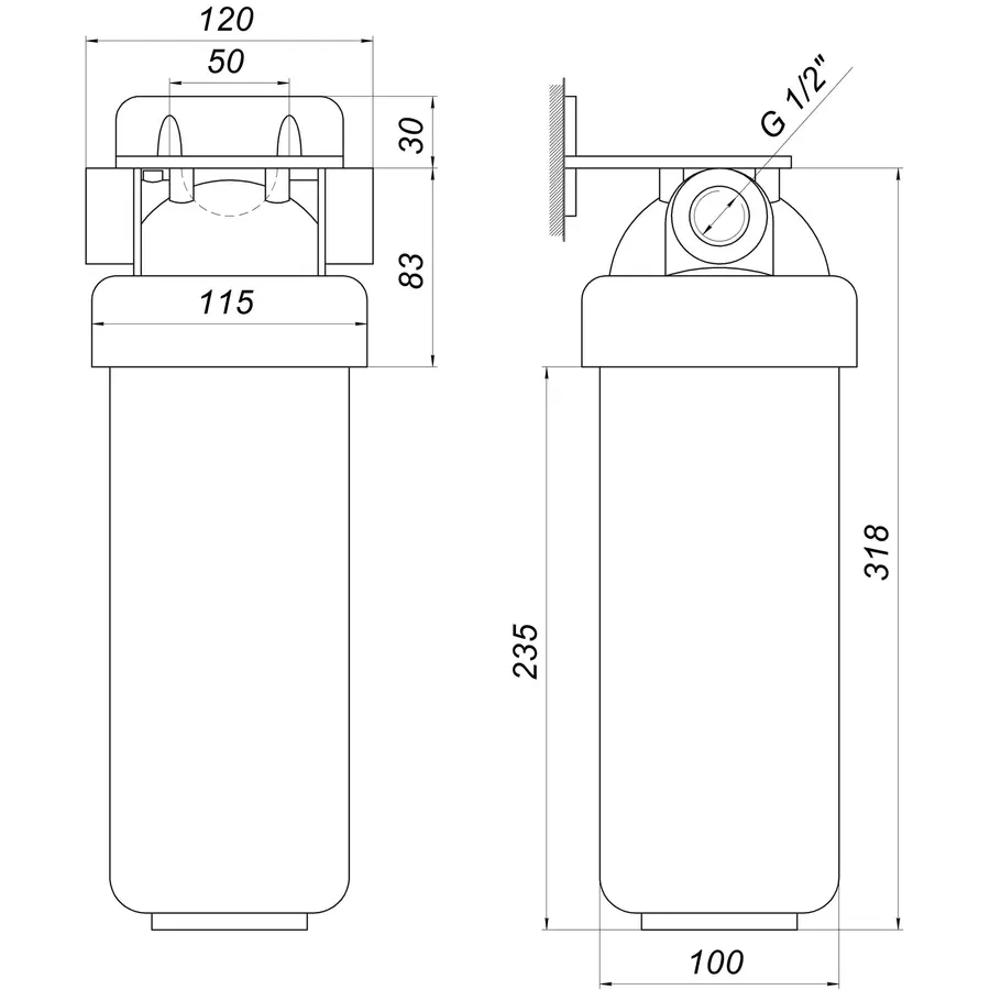 Фильтр-колба 2-х комп. БЕЗ картриджа БЕЗ коробки OasisPro BSL2, 1/2 "