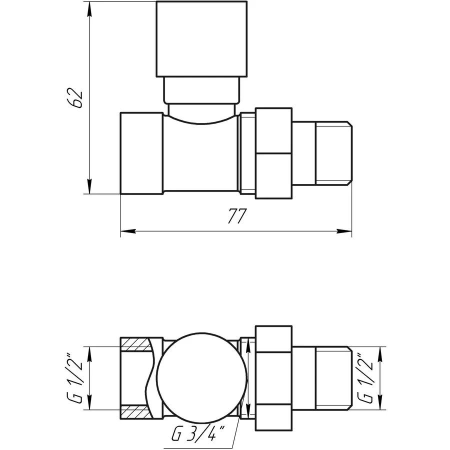 Кран вентильний прямий з американкою SOLOMON 1/2″ CHROM 1864 п/ключ