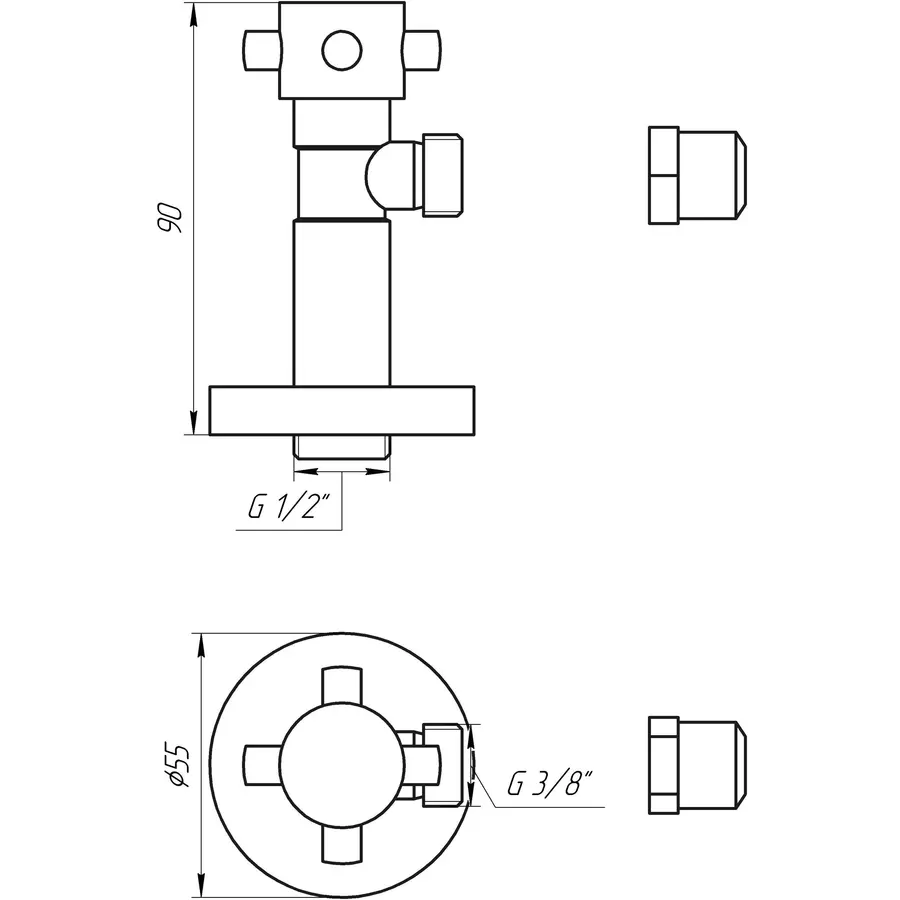 Кран напівобертовий кутовий з цангою SOLOMON 1/2″х 3/8″ Retro 7077