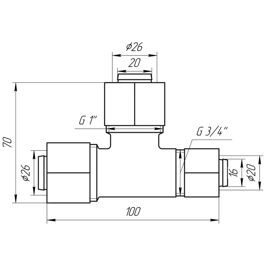 Трійник проміжний APE ITALY 731 L 26x26x20