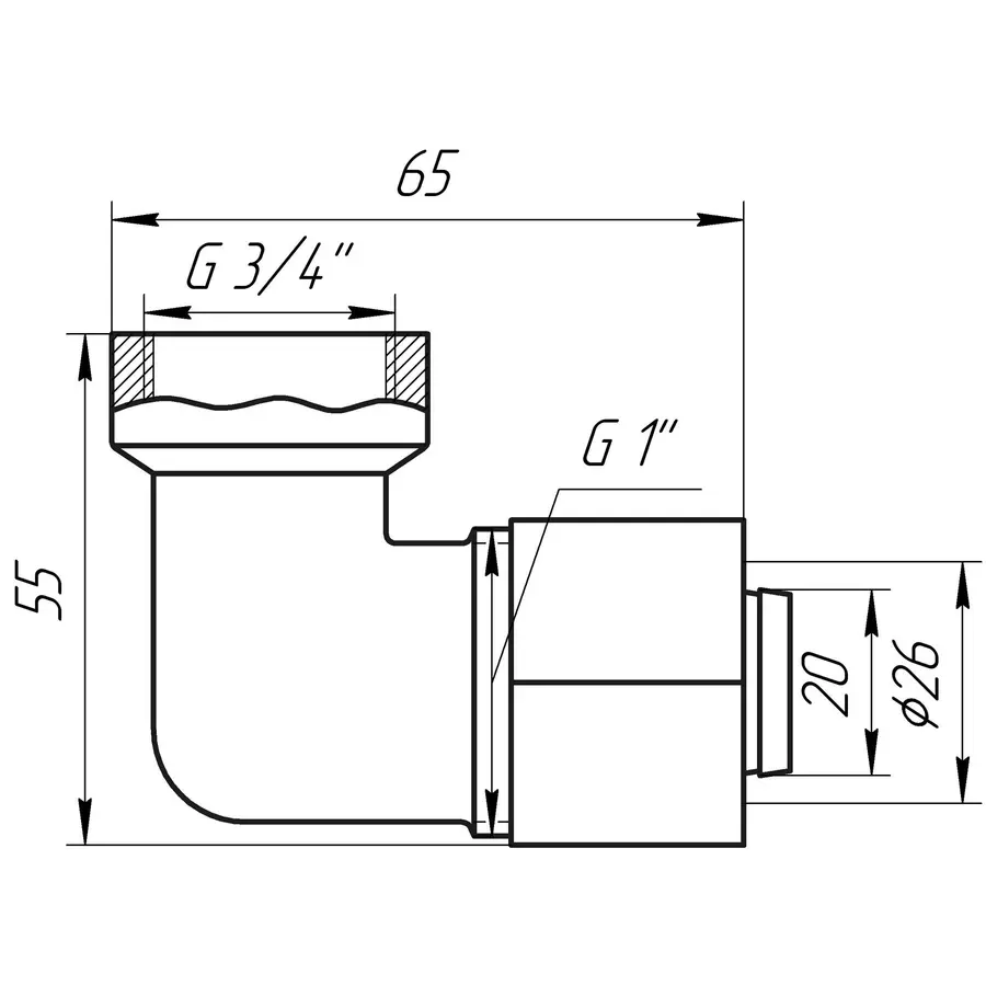 Кутник із внутрішньою різьбою APE ITALY 752 L 3/4″х26