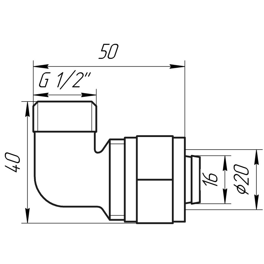 Кутник із зовнішньою різьбою APE ITALY 753 L 1/2″х20