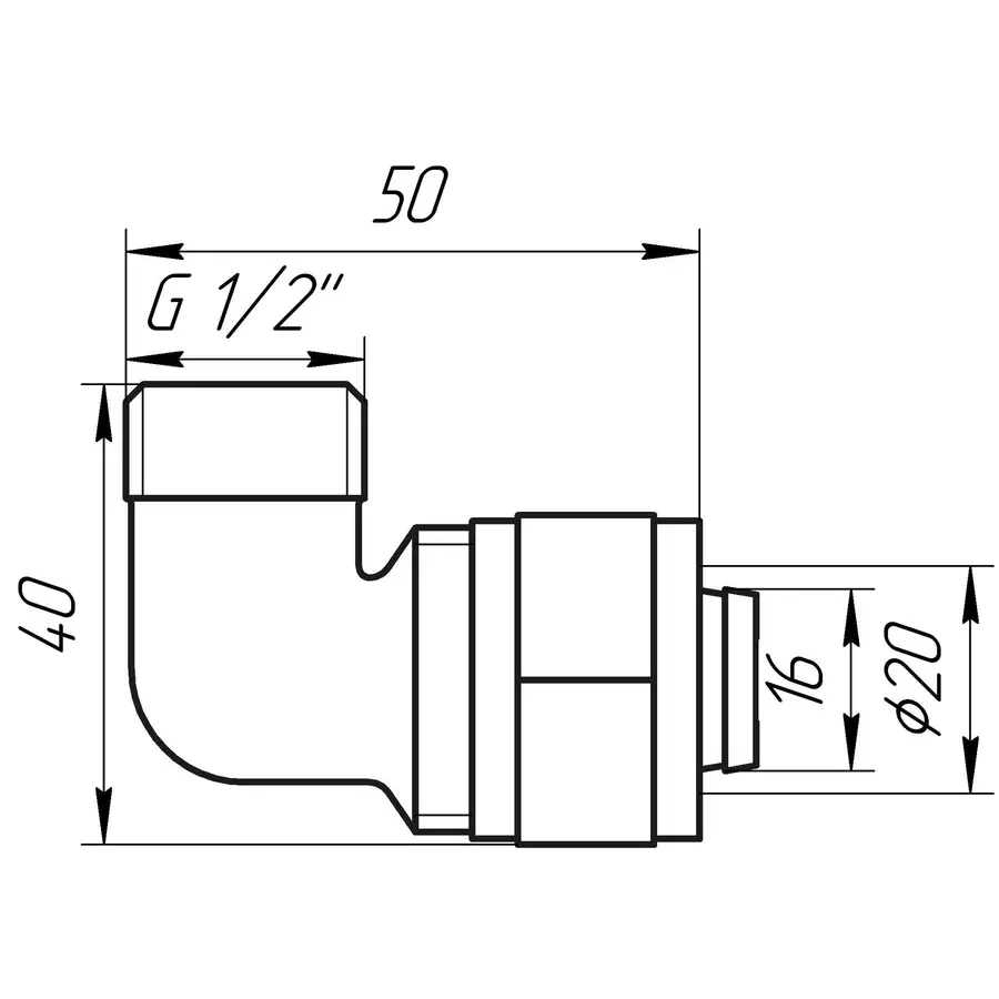 Кутник із зовнішньою різьбою APE ITALY 753 L 1/2″х20
