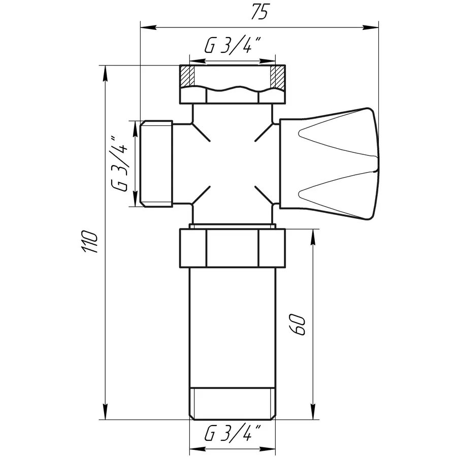 Кран вентильний для пральної машини Q PROFESSIONAL 3/4″x3/4″x3/4″ з подовжувачем NV-QP170
