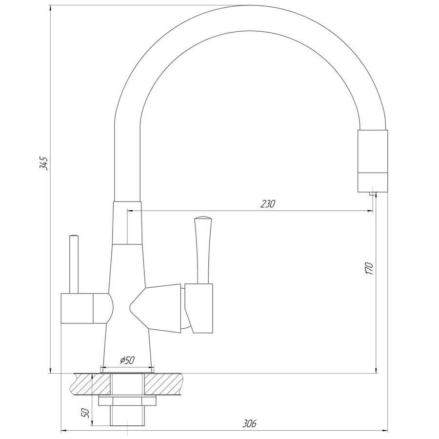 Змішувач для кухні під осмос Globus Lux LAZER GLLR-0903-8-STSTEEL