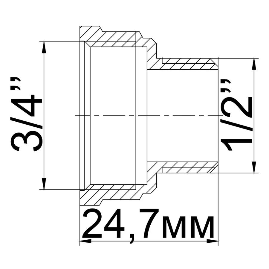 Перехідник редукційний нікельований 3/4″ВР х 1/2″ЗР штампований А0603А(нк)
