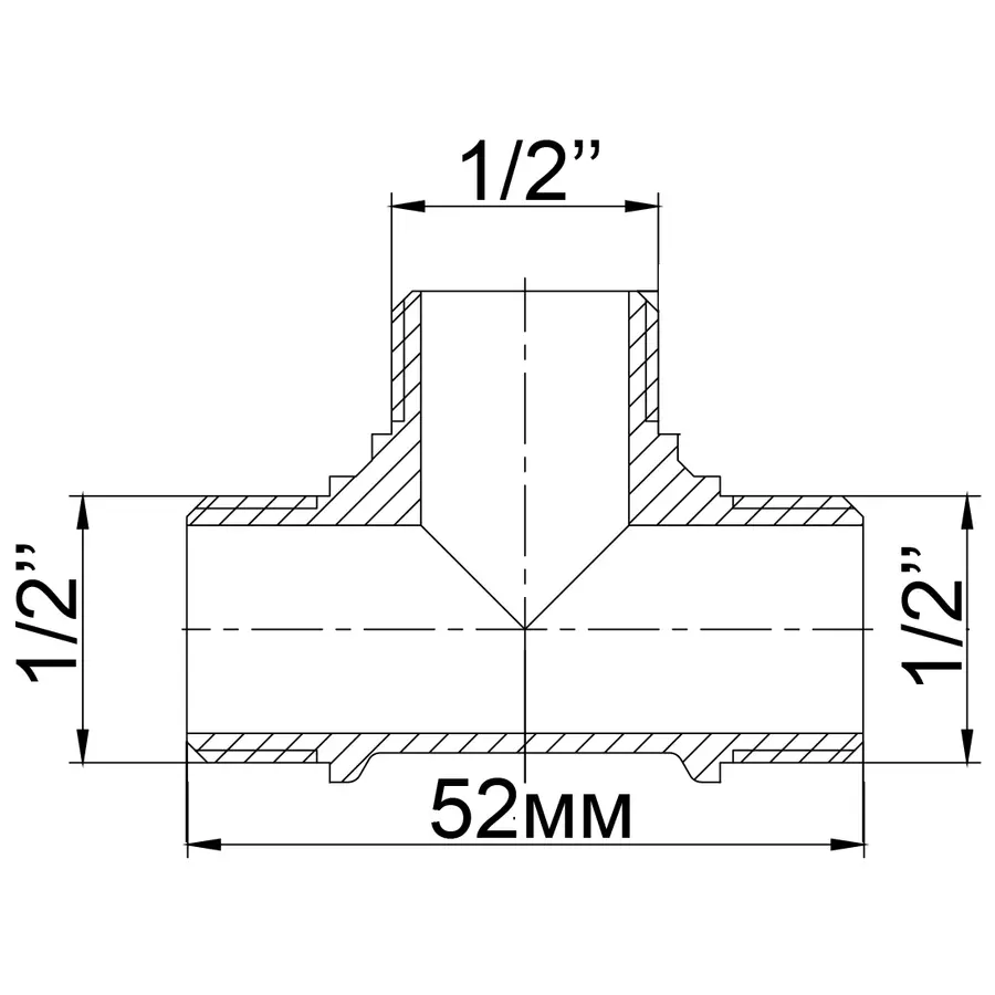 Трійник нікельований 1/2″ЗР х 1/2″ЗР х 1/2″ЗР штампований А0214А(нк) VA