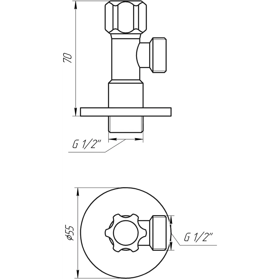 Кран вентильний кутовий SOLOMON 1/2″х 1/2″ 160403