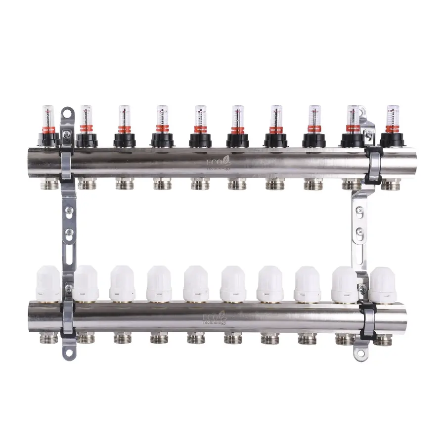 Коллектор с измерителем затрат, регуляторами и креплением ECO001D 1 "x10