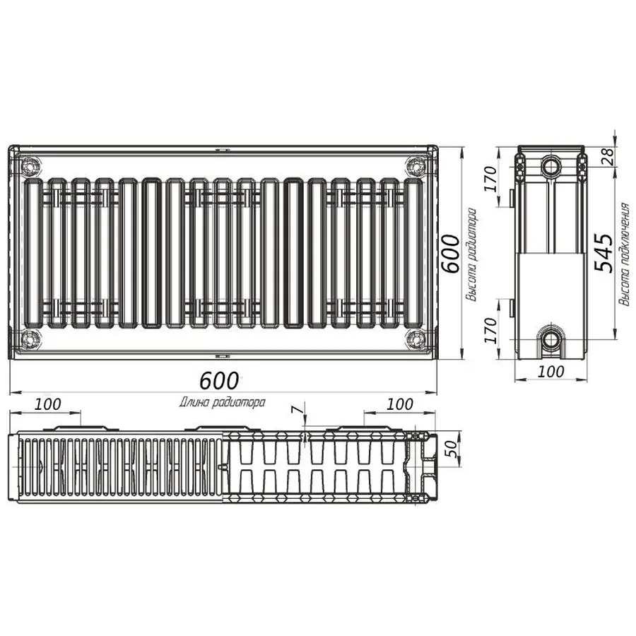 Радіатор сталевий панельний OPTIMUM 22 бок 600x600