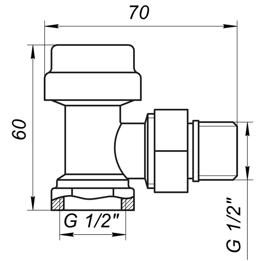 Кран радіаторний кутовий ECO Technology ECO5017 (ECO5027) 1/2″ під термоголовку з ущільнювачем
