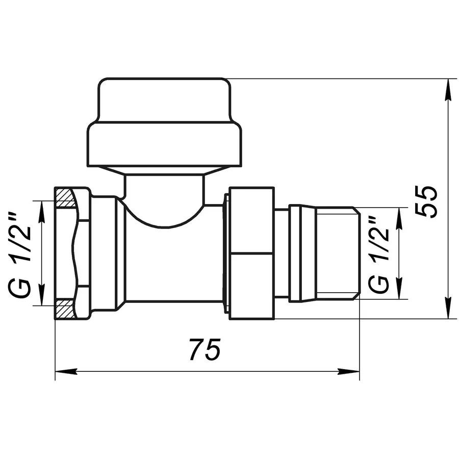 Кран радіаторний прямий ECO Technology ECO5028 1/2″ під термоголовку з ущільнювачем