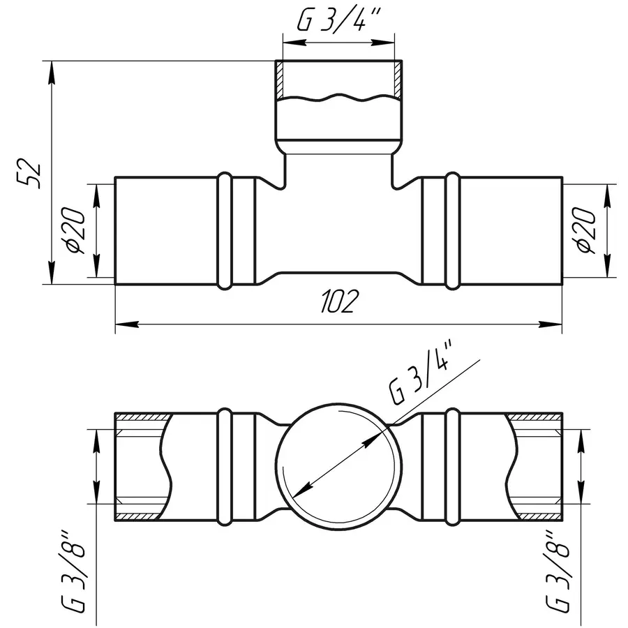 Тройник с внутренней резьбой пресс APE ITALY AP 132 20х3 / 4х20