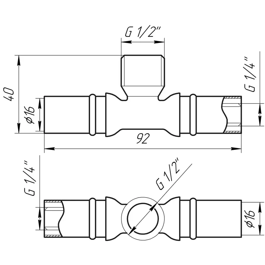 Трійник із зовнішньою різьбою прес APE ITALY AP 133 16х1/2″х16