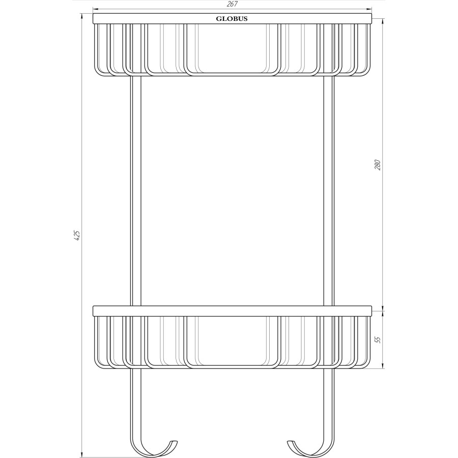 Полочка в душевую SS8488-угловая Двойная НЕРЖ-SUS304- (200 * 200 * 425мм) - (Globus Lux)