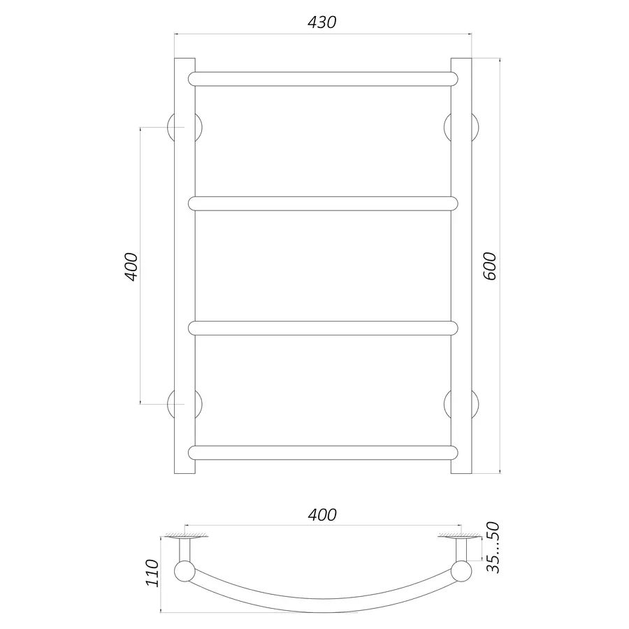 Полотенцесушитель UNIO LD W 600-400-4 Лесенка Дуга вода