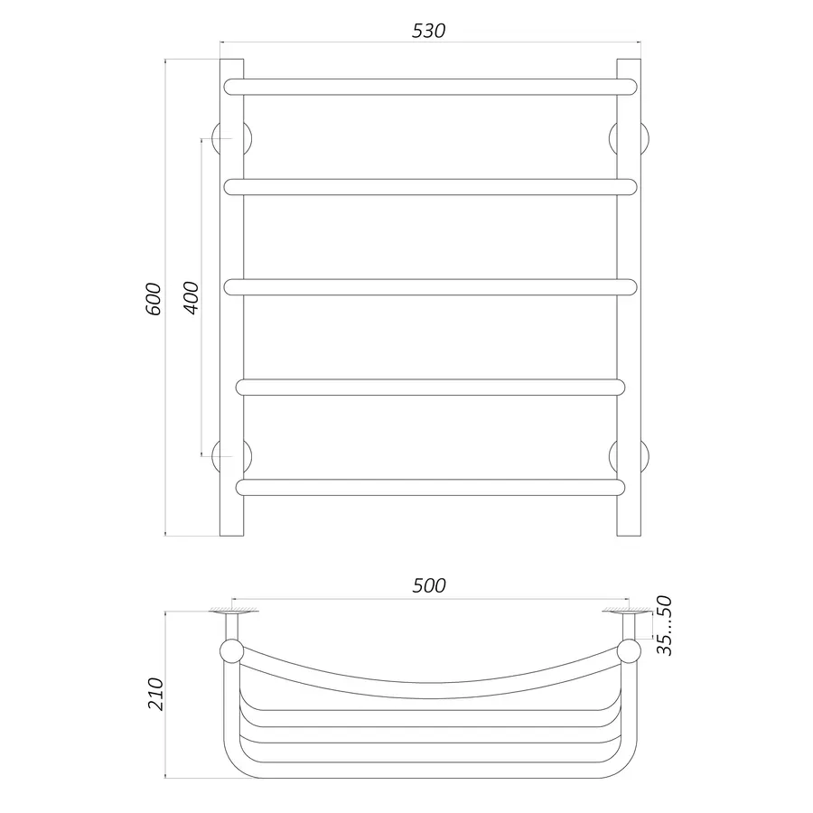 Полотенцесушитель UNIO LКD W 600-500-5 Лесенка Каскад Дуга вода