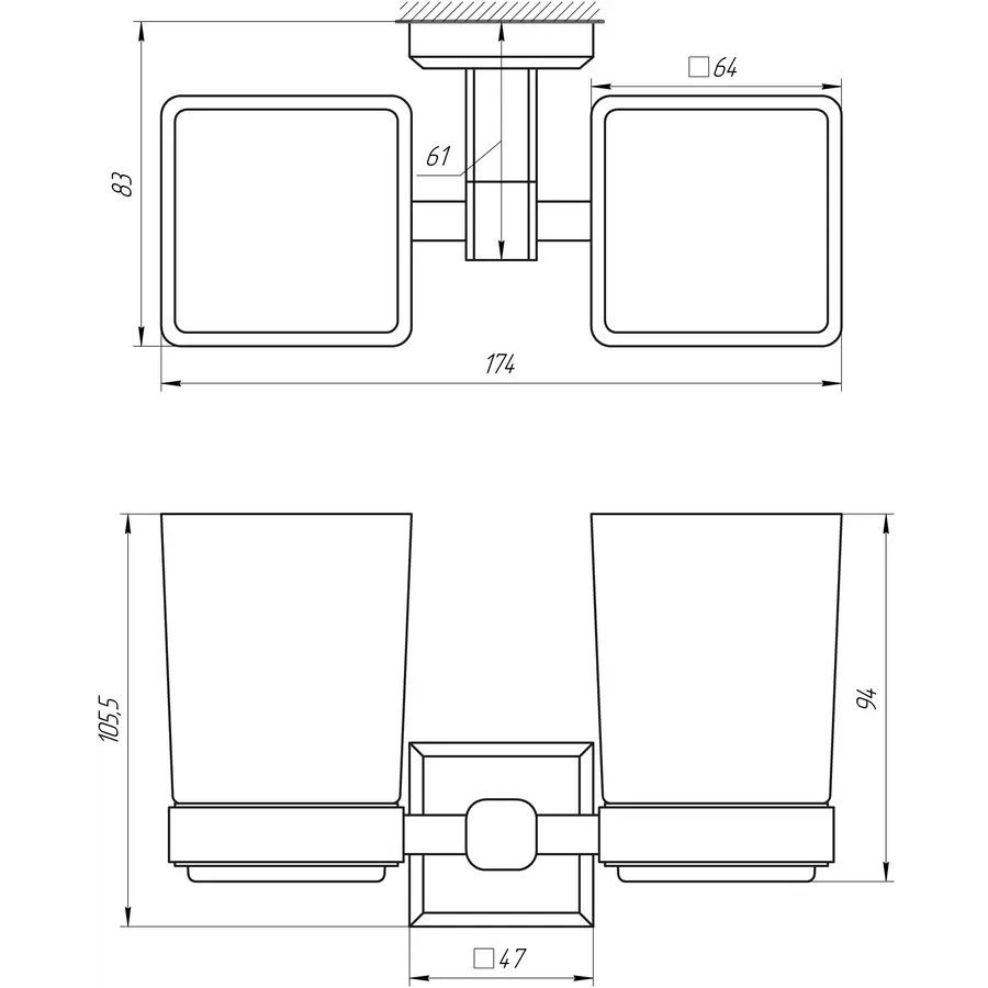 Стакан двойной TOPAZ tкв 9928A-BL