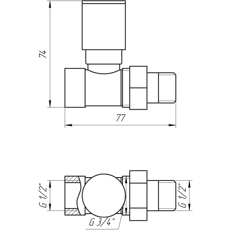 Кран вентильный прямой с американкой SOLOMON 1/2 "CHROM 1865 вент