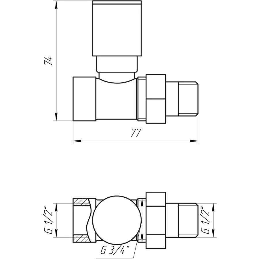 Кран вентильный прямой с американкой SOLOMON 1/2 "CHROM 1865 вент