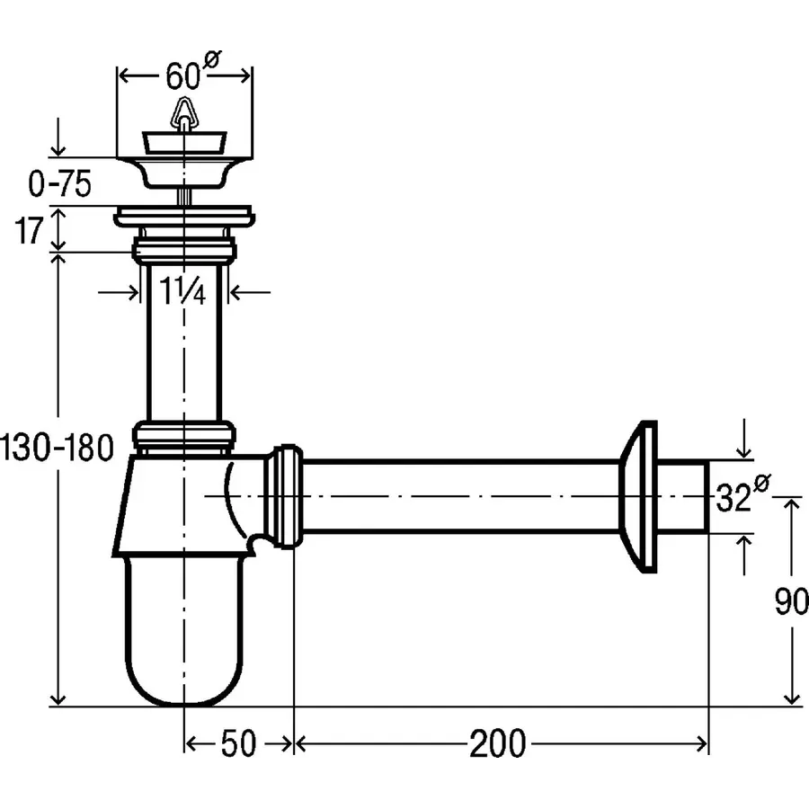 Сифон для раковини VIEGA 1 1/4″х1 1/4″ хром бутил з/г 366681