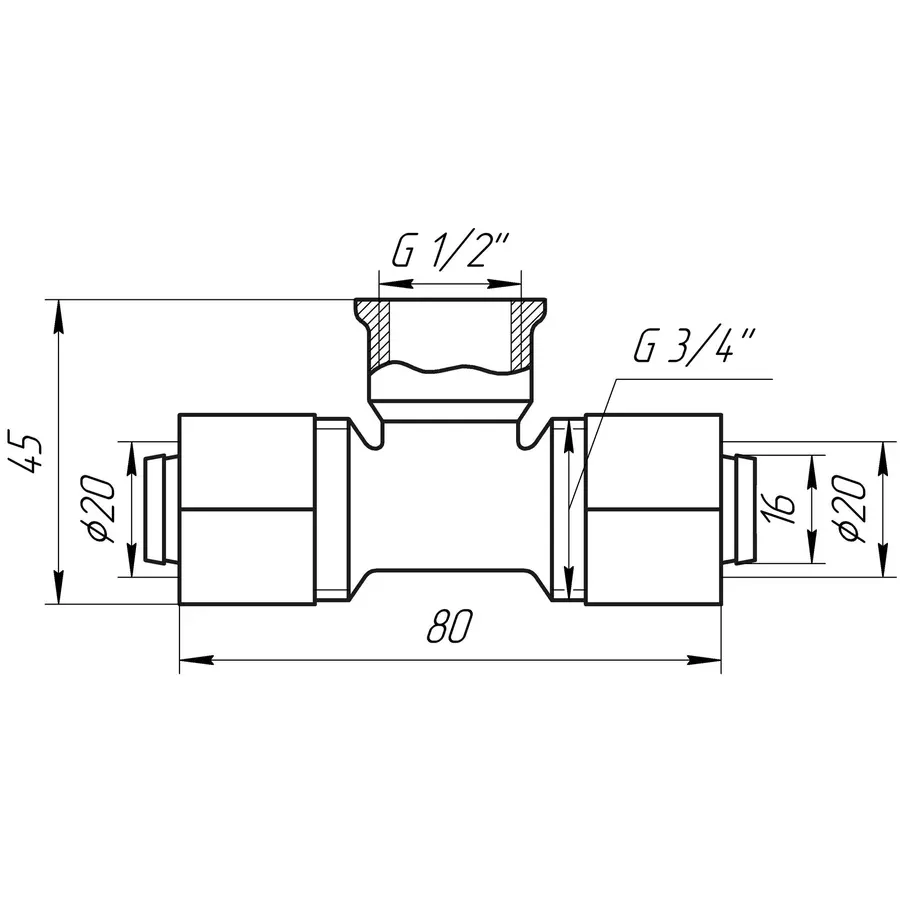 Тройник с внутренней резьбой APE ITALY 732 L 20х1 / 2x20