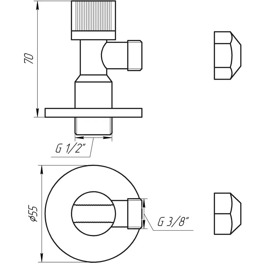 Кран шаровый угловой с цангою SOLOMON 1/2″х3/8″ A7032