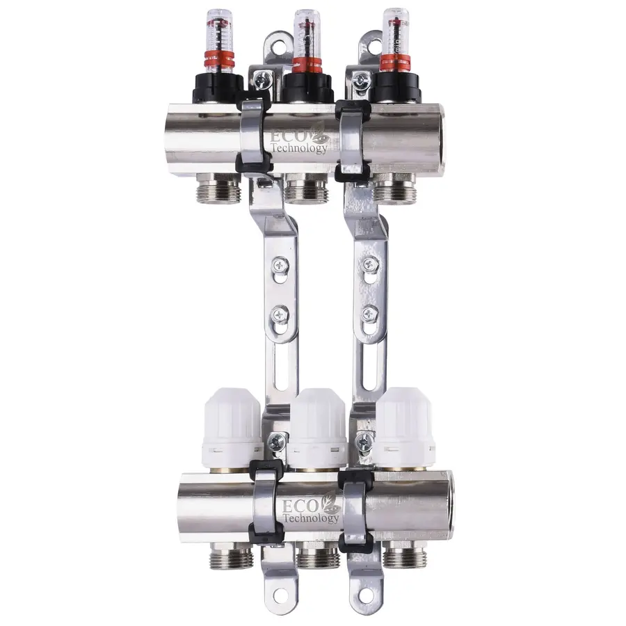 Колектор з вимірювачем витрат, регуляторами та кріпленням ECO 001D 1″x3